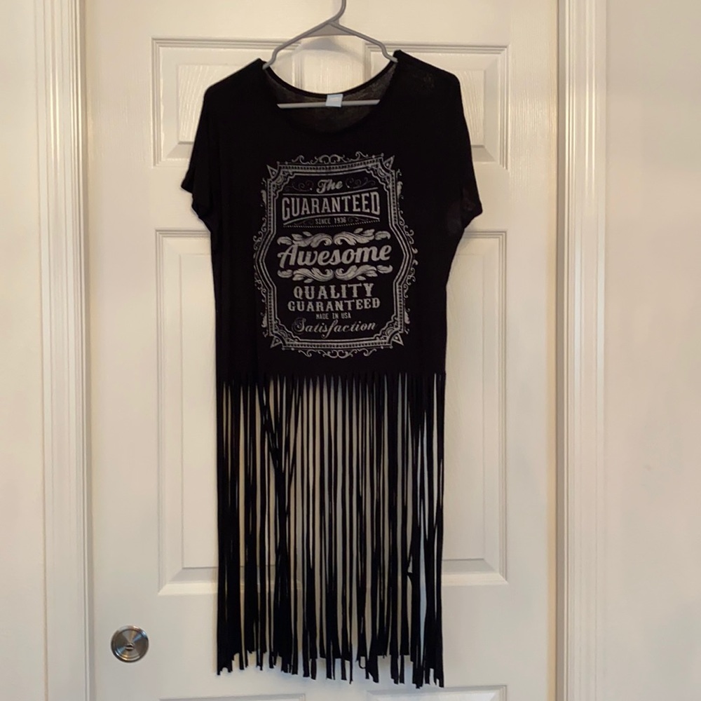 Black Tennessee Label Style Shirt with Fringe